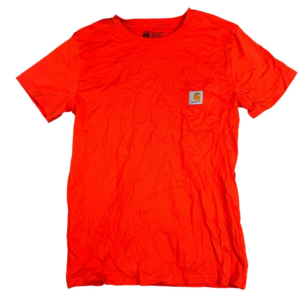 Carhartt Boys Large 14-16 Orange Short Sleeve Pocket T-Shirt Logo Patch